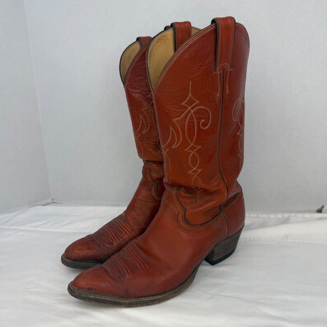 Justin Vintage Mens Cowboy Boots Reddish Brown Leather Western Pointed Toe 9D, foto 4 di 5