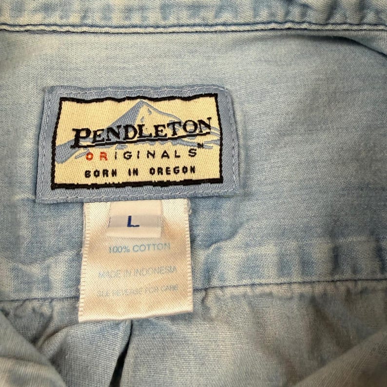 Koszula męska Pendleton Originals z niebieskiej bawełny, dżinsu, zapinana na guziki, rozmiar L zdjęcie 4