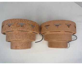 Vtg Set of 2 Southwestern Ceramic Wall Sconces Terracotta Pueblo Stepped Light
