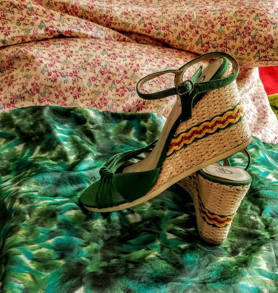 Vintage Candies Green Canvas Espadrilles-Ankle St… - image 10