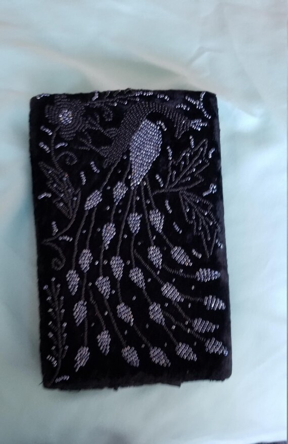 Vintage Black Beaded Clutch With Peacock Motif-Vi… - image 5