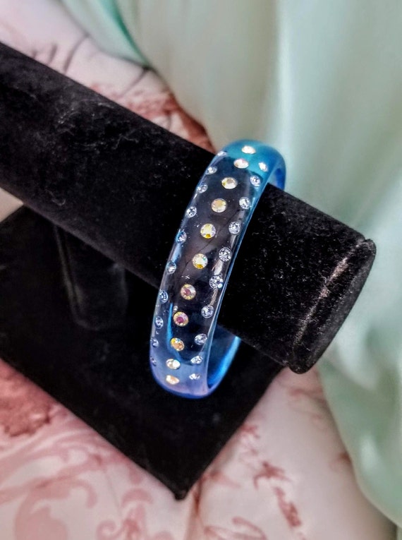 Vintage Blue Rhinestone Bangle Bracelet-Aqua Blue… - image 10