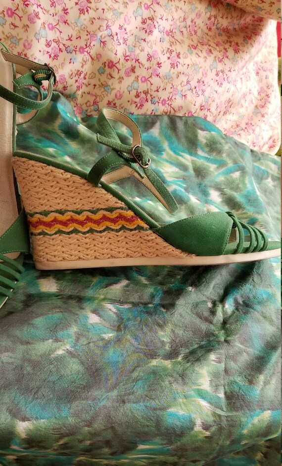 Vintage Candies Green Canvas Espadrilles-Ankle St… - image 7