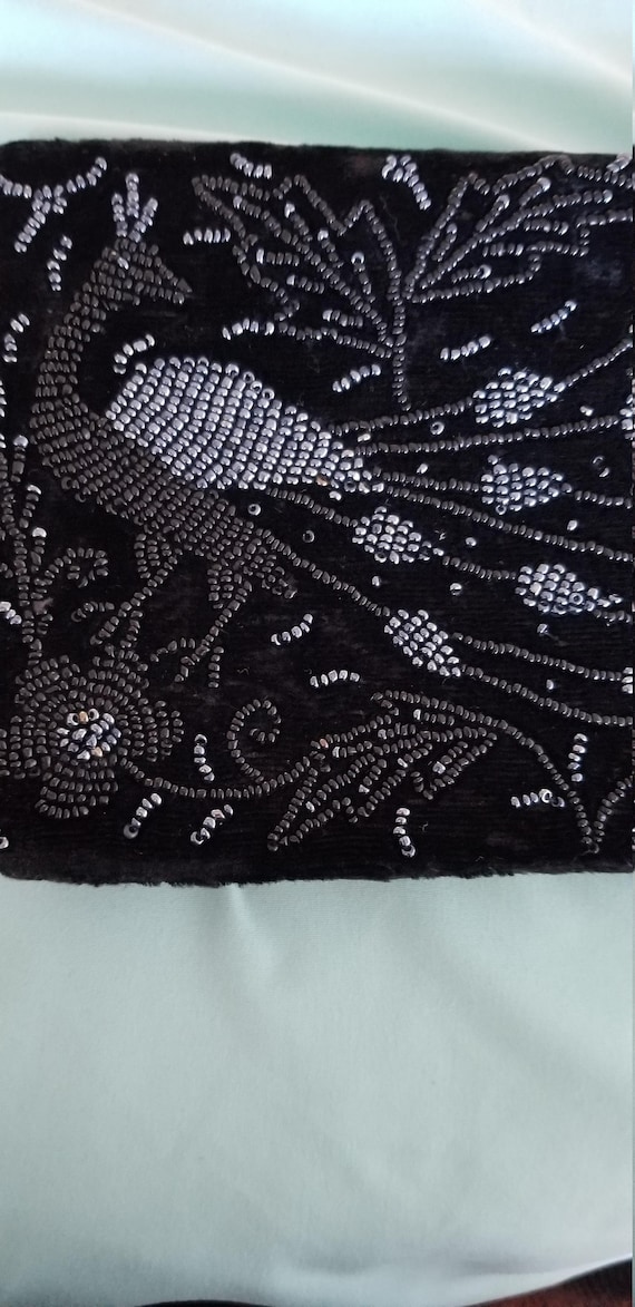 Vintage Black Beaded Clutch With Peacock Motif-Vi… - image 2