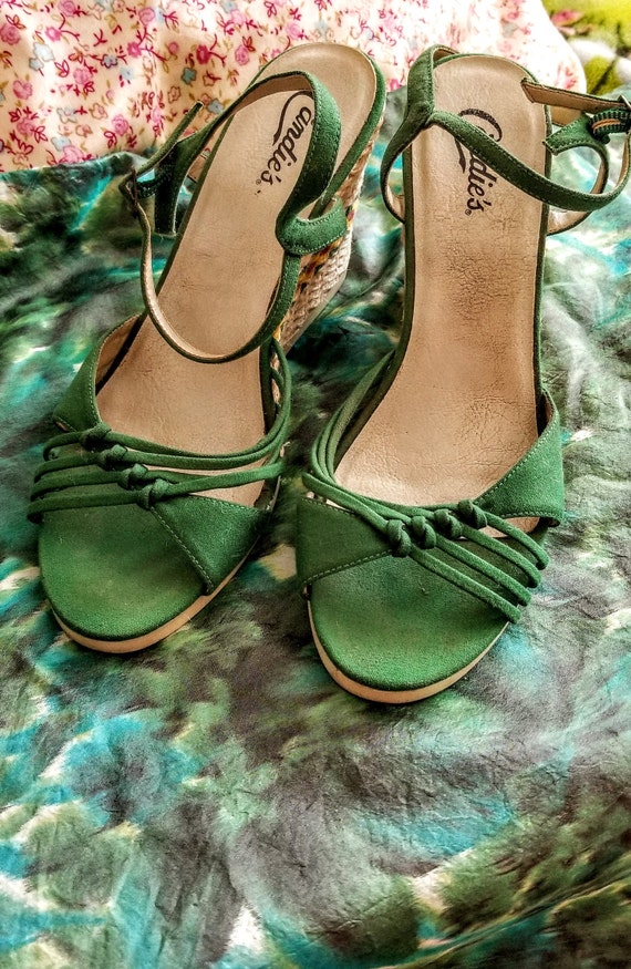 Vintage Candies Green Canvas Espadrilles-Ankle St… - image 3