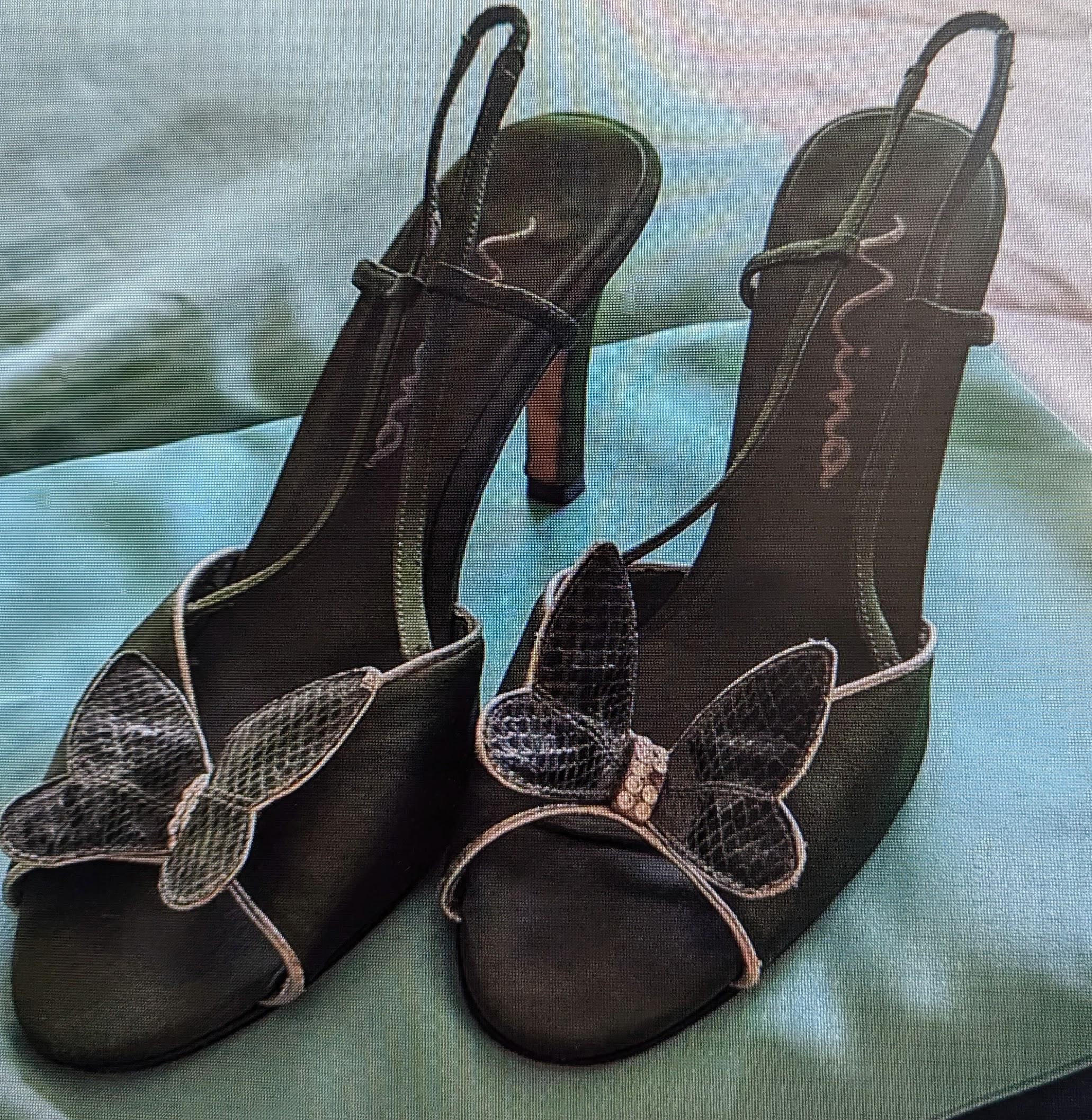 Nina Vintage Green Satin Slingback Heels 1980's Size 10, Vintage Slingback Heels, Pin Up Heels