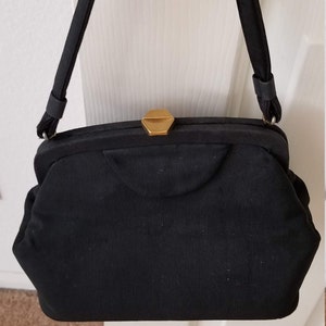 1950's Black Faille Purse~Gold Closure~Vintage Purse~Rockabilly~1950's-1960's~Gothic Vintage Purse~Mourning Purse