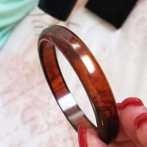 Vintage Root Beer Swirl Color Lucite Spacer Bangle Bracelet Lovely-Fall Brown With Black Swirl Bangle
