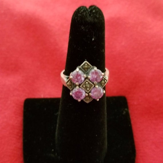 Vintage Amethyst & Marcasite Ring Size Approx 5~A… - image 8