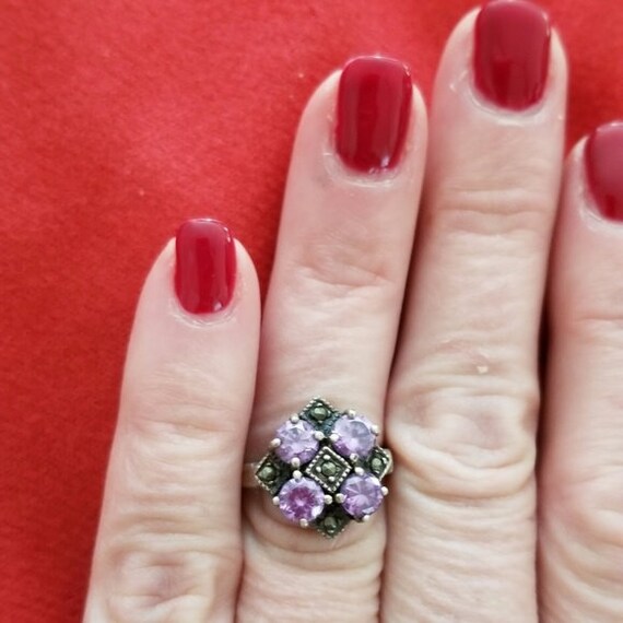 Vintage Amethyst & Marcasite Ring Size Approx 5~A… - image 9