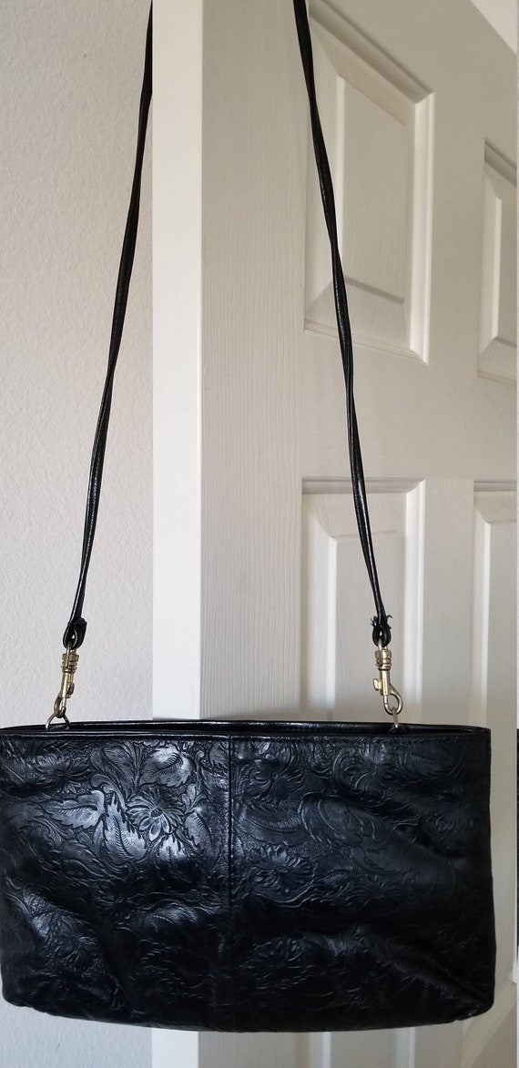 black tooled leather purse