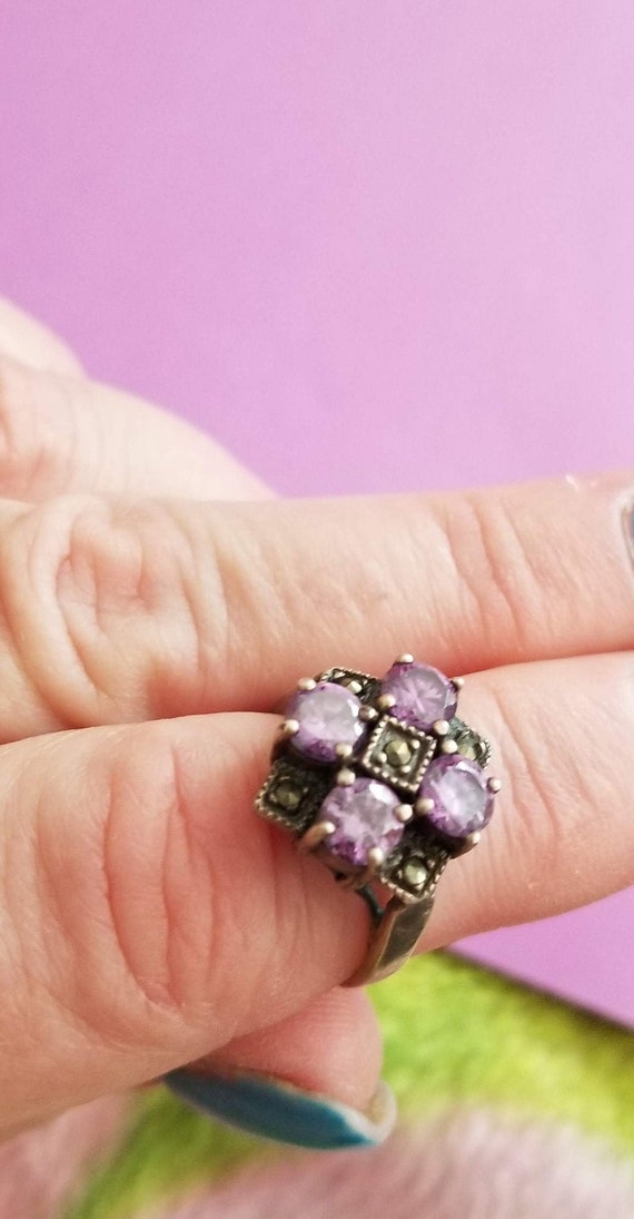 Vintage Amethyst & Marcasite Ring Size Approx 5~A… - image 10