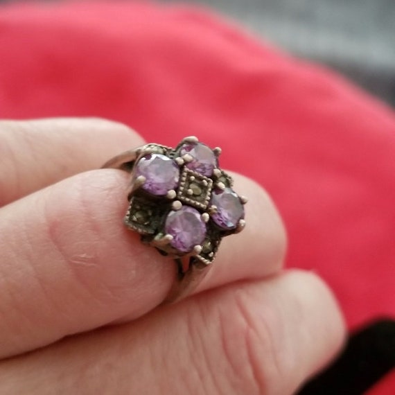 Vintage Amethyst & Marcasite Ring Size Approx 5~A… - image 6