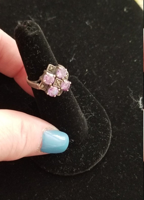 Vintage Amethyst & Marcasite Ring Size Approx 5~A… - image 4