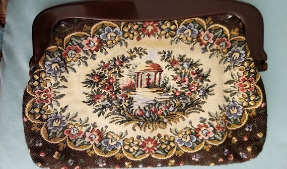 VINTAGE TAPESTRY PURSE By Mantessa, Made in West Germany Scenic Multicolor