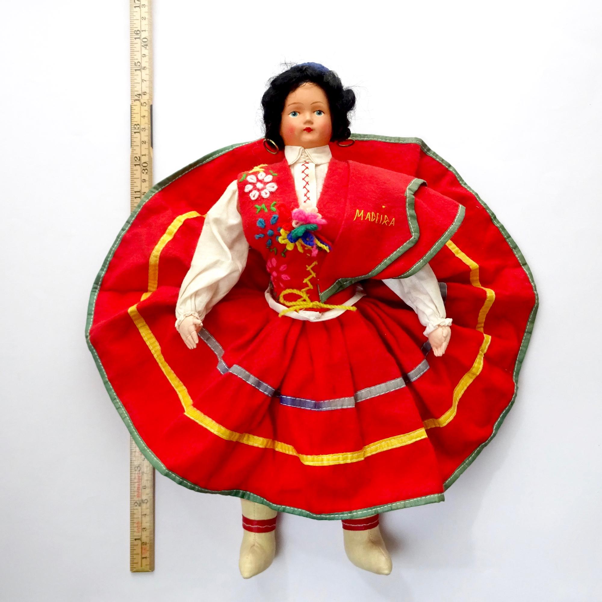 Large Vintage Madeira Folk Doll: Handmade Linen Figure With 