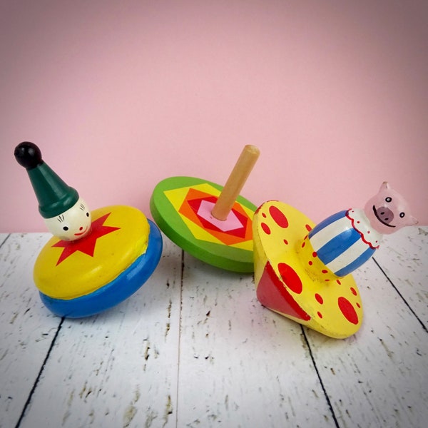 Vintage Wooden Spinning Top, YOU CHOOSE, Hand Painted Wooden Toy, Eco Friendly Toy For Kids