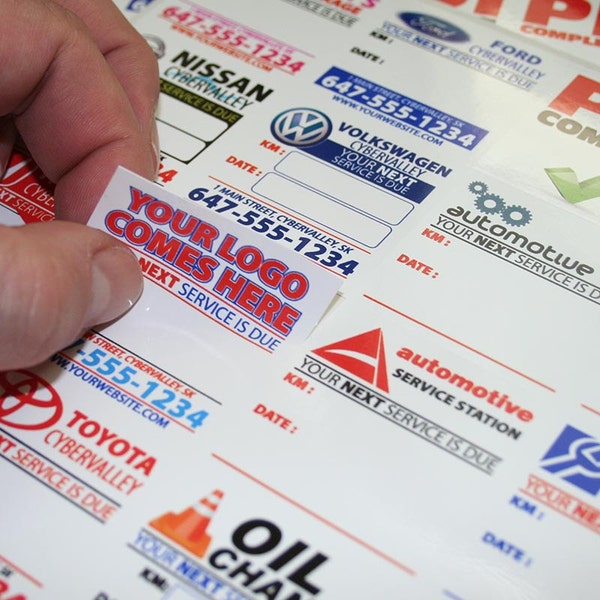 Custom Full Color Oil change service stickers, rotation, re-torque reminder labels white/clear static cling, low tack vinyl, FREE SHIPPING!