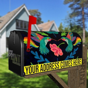 Bohemian Folk Art Ethnic Hummingbird and Flowers Decorative Curbside Farm Mailbox Cover Rural Magnet - FREE SHIPPING
