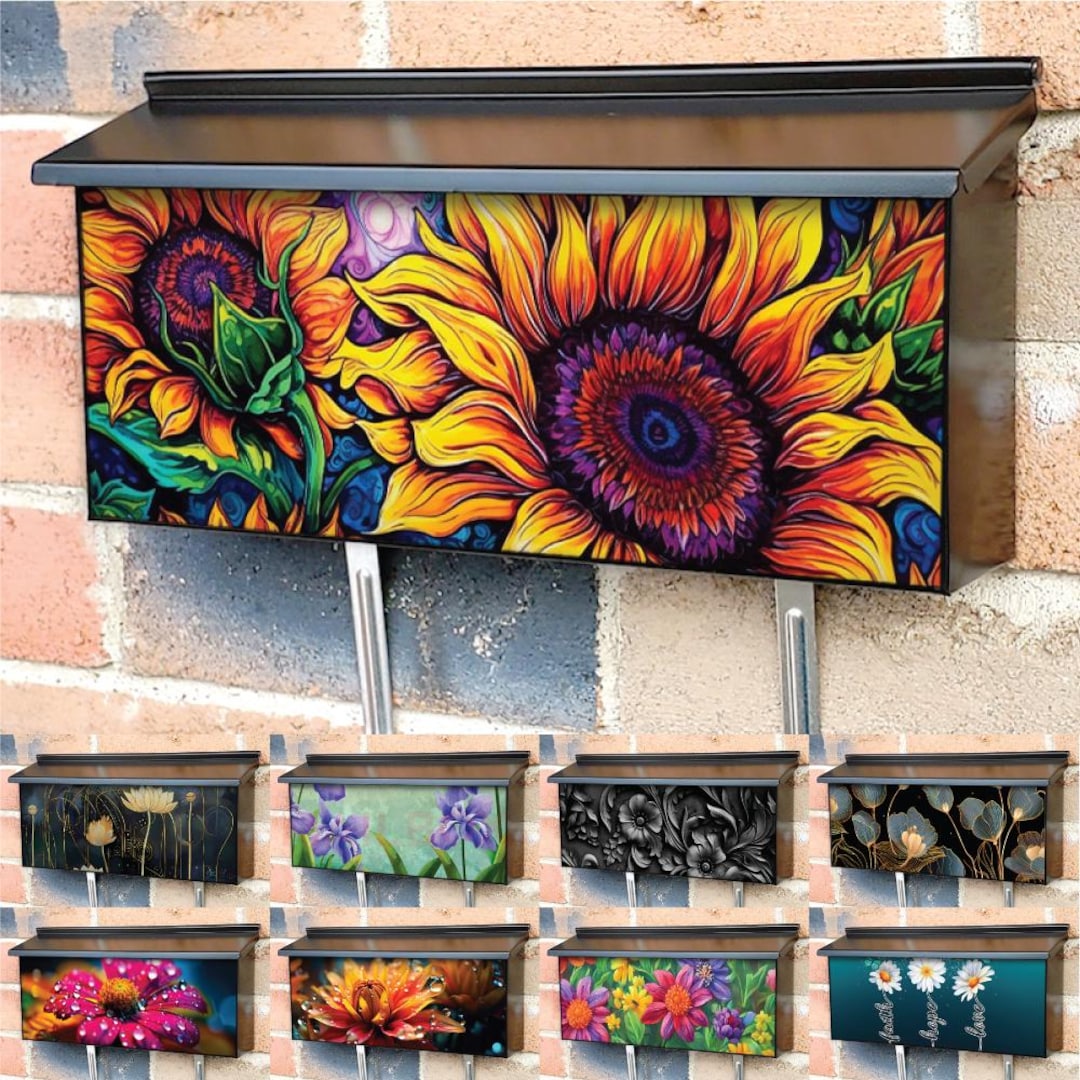 Flowers 3 Townhouse Magnetic Mailbox Cover for Wall Mounted Ranch ...