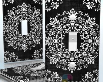 Beautiful Ethnic Folk Boho Black and White Mandala Design 1 Gang Toggle Decora Light Switch Receptacle Outlet Wall Plate - FREE SHIPPING