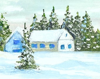 WINTER DAY original ACEO winter landscape oil painting 2.5 x 3.5", miniature painting, original oil painting, original landscape