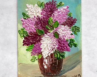 LILAC, original ACEO Still Life oil painting  3.5 x 2.5 in,  original oil flower painting