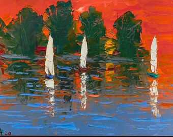 RIVERSIDE original landscape oil painting  11 x 14 x 7/8" on stretched canvas, original oil painting, original landscape