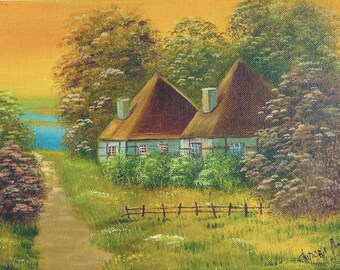 SUMMER SUNSET original landscape oil painting 9 x 12 x 1.5" on gallery-wrapped canvas, original oil painting