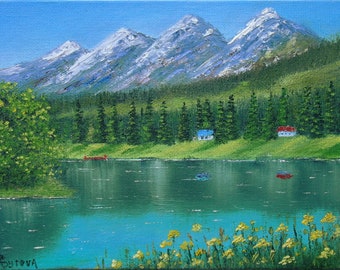 MOUNTAIN LAKE original landscape oil painting on canvas panel  6x8", original oil painting, original landscape