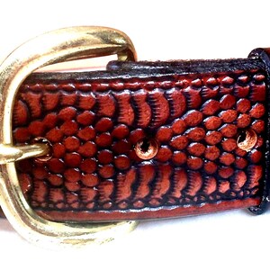 Snakeskin Pattern Leather Dress Belt: Personalized Brass or Silver Buckle