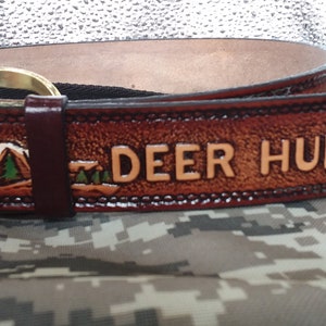 Deer Hunter Leather Belt: Personalized Hunting Accessory