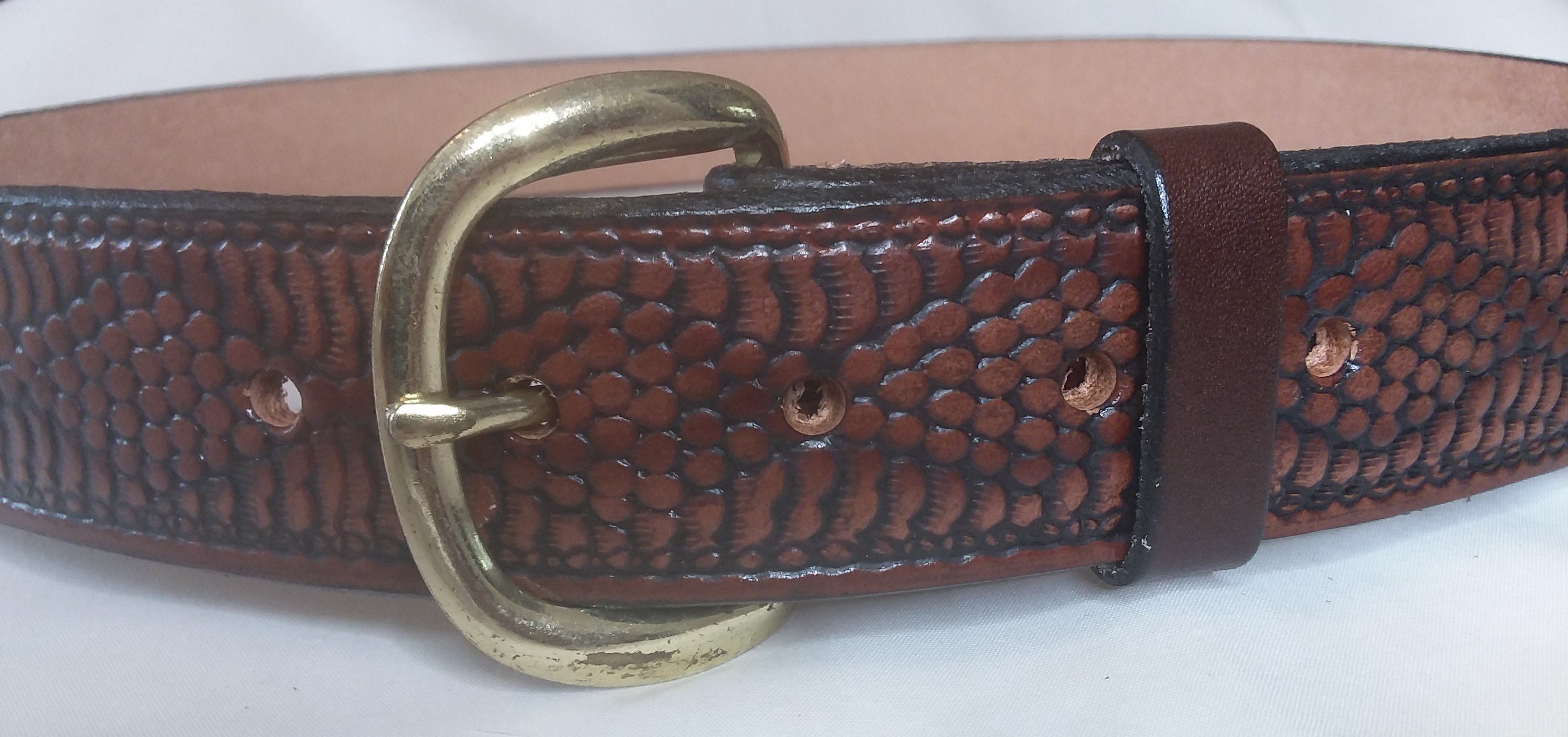 Snakeskin Pattern Leather Dress Belt: Personalized Brass or 