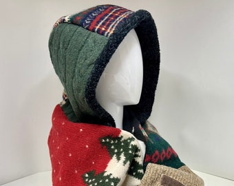 Winter Hoodie Scarf, Wool Sweater Scarf with Pockets - Handmade in Michigan by BaaBaaZuZu