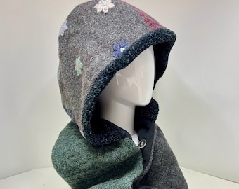Hoodie Scarf, Wool Sweater Scarf with Pockets - Handmade in Michigan by BaaBaaZuZu