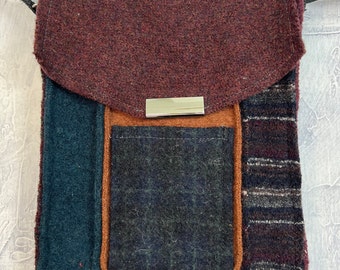 Boho Messenger Bag, Wool Crossbody with Adjustable Nylon Strap, Upcycled Wool Sweater City Bag -  Handmade in Michigan by BaaBaaZuZu
