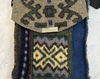 Boho Crossbody Bag, Wool Messenger Bag with Adjustable Nylon Strap, Upcycled Wool Sweater City Bag -  Handmade in Michigan by BaaBaaZuZu