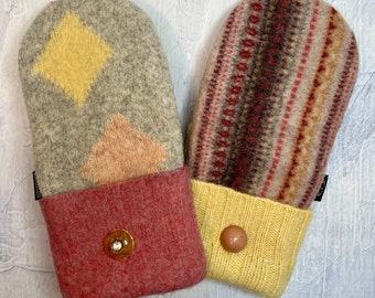 Wool Sweater Mittens from Vintage Sweaters, Fleece Lined, Handmade in USA by BaaBaaZuZu