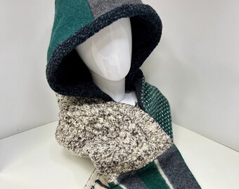 Hoodie Scarf Made from Wool Sweaters, Upcycled Sweater Scarf - Handmade in USA by BaaBaaZuZu