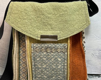 Wool Messenger Bag, Upcycled Wool Sweater City Bag -  Handmade in Michigan by BaaBaaZuZu