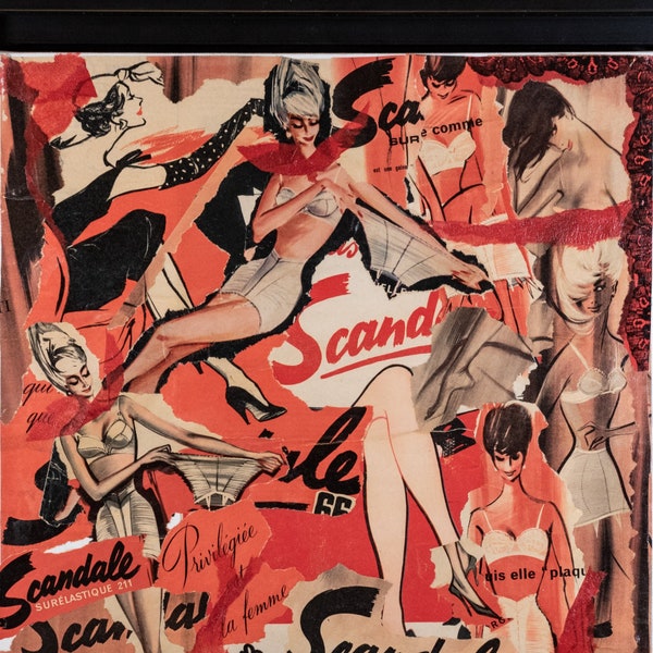 SCANDALE - Collage sur toile Pubs lingerie années 50 à 60