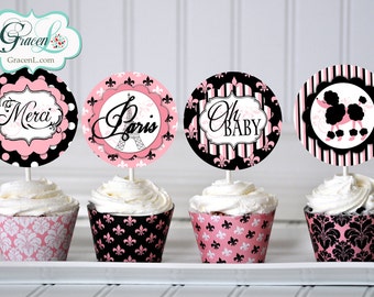 Paris Cupcake Toppers Paris Birthday Decorations Paris Etsy