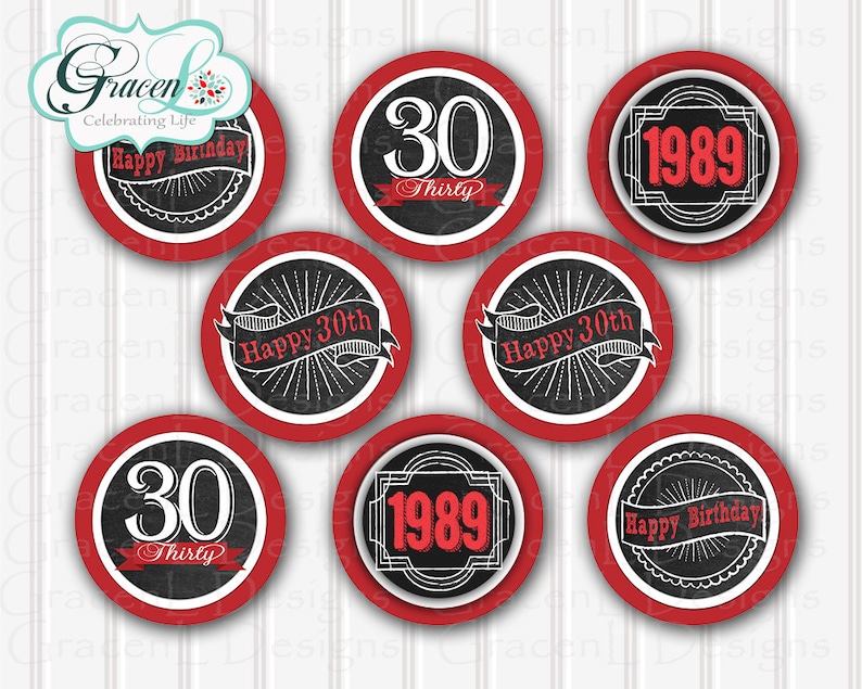 30th Birthday Cupcake Toppers 30th Birthday Decoration 30th Etsy