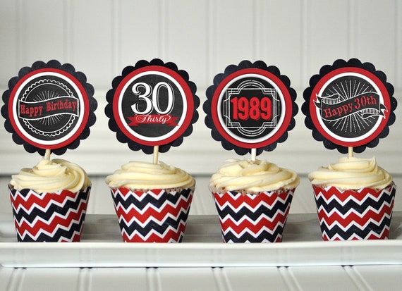 30th Birthday Cupcake Toppers 30th Birthday Decoration 30th Birthday Party 30th Birthday Party Favors Surprise Birthday Party