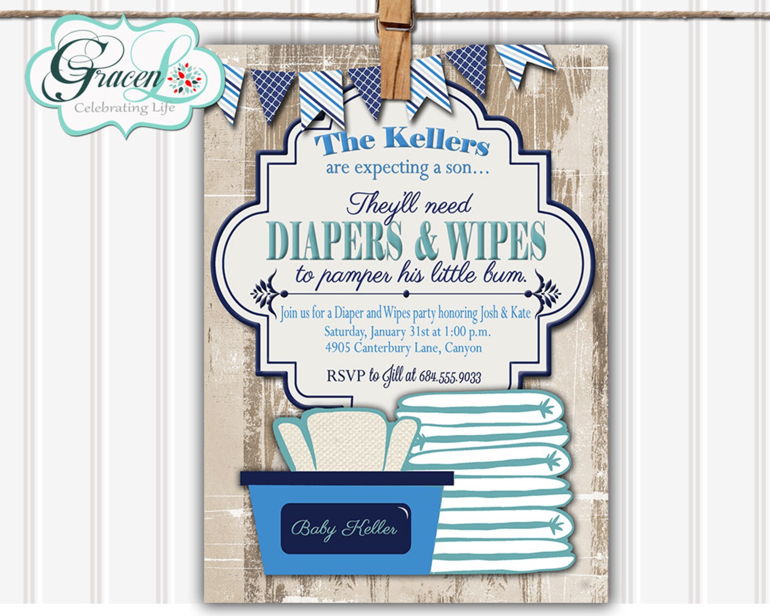 Baby Shower Invitation Diaper and Wipes Baby Shower Etsy