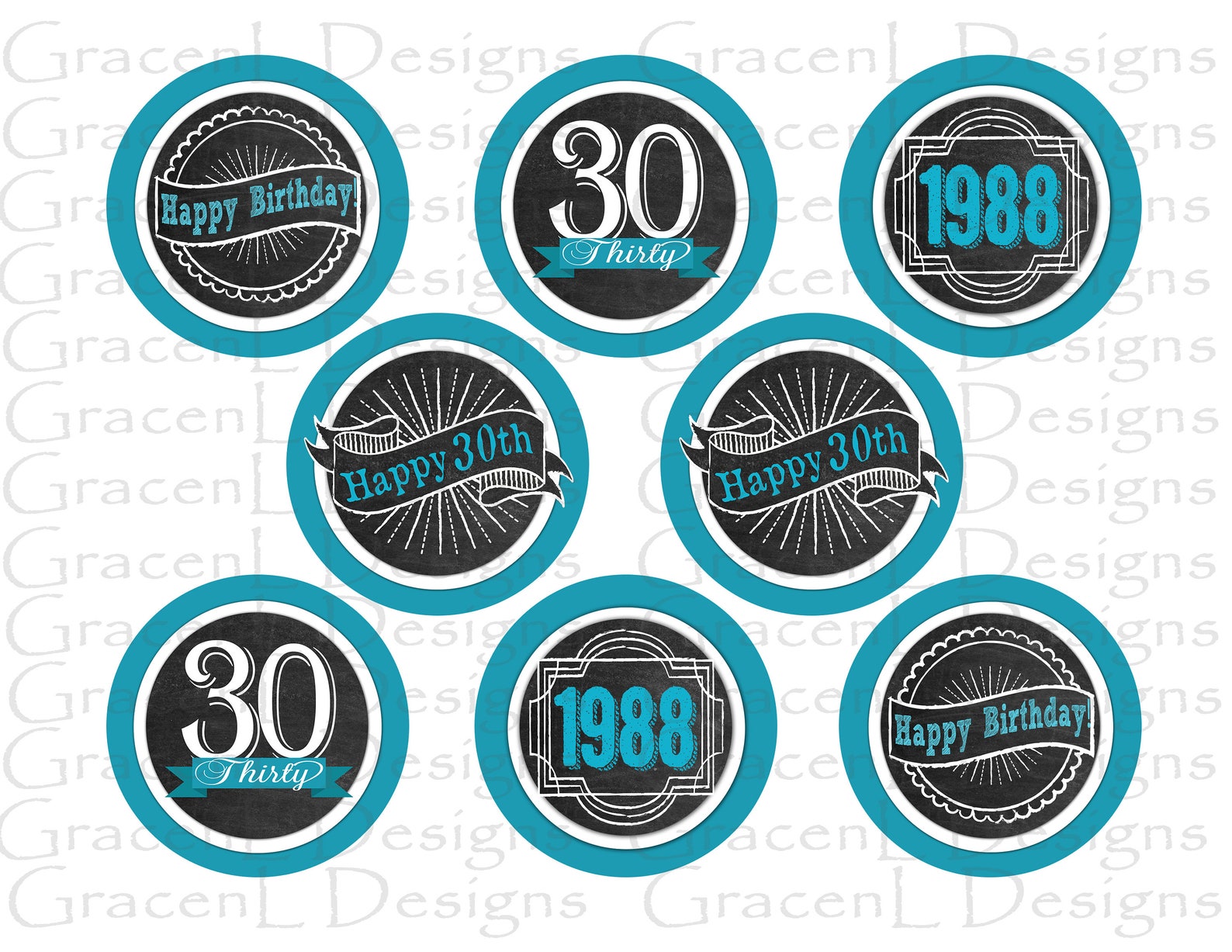 30th Birthday Cupcake Toppers 30th Birthday Decoration 30th Etsy