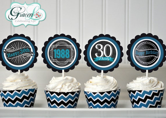 30th Birthday Cupcake Toppers 30th Birthday Decoration 30th Etsy