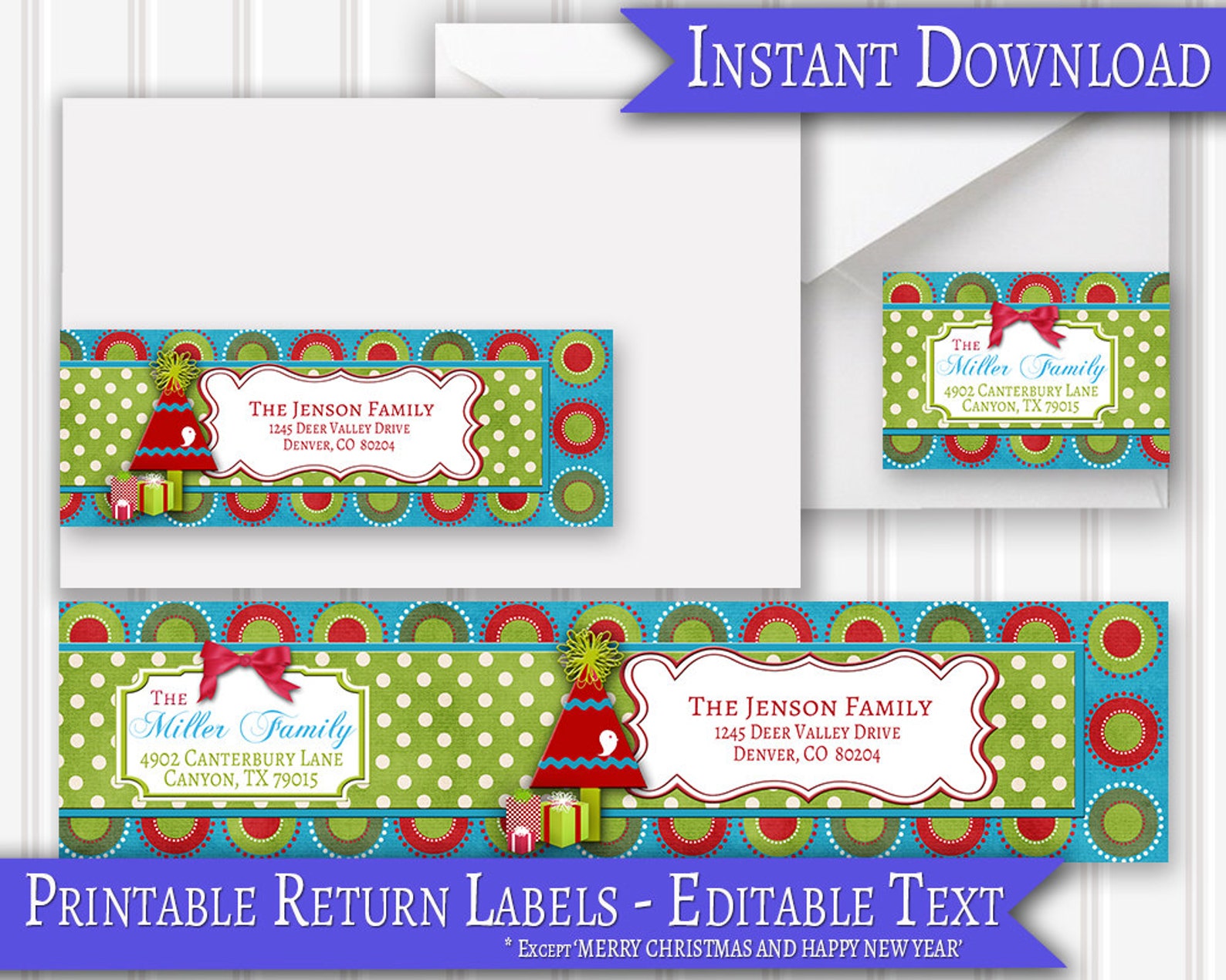 Christmas Wrap Around Labels Christmas Return Address Labels Etsy