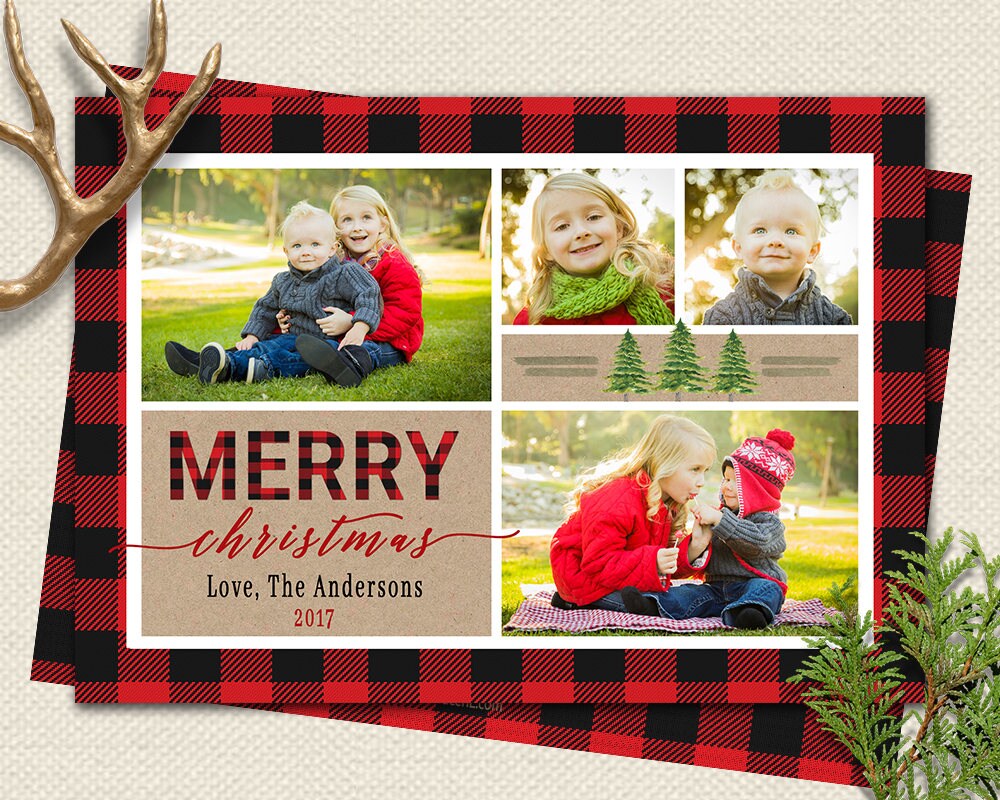Photo Christmas Card Plaid Christmas Card Buffalo Plaid | Etsy