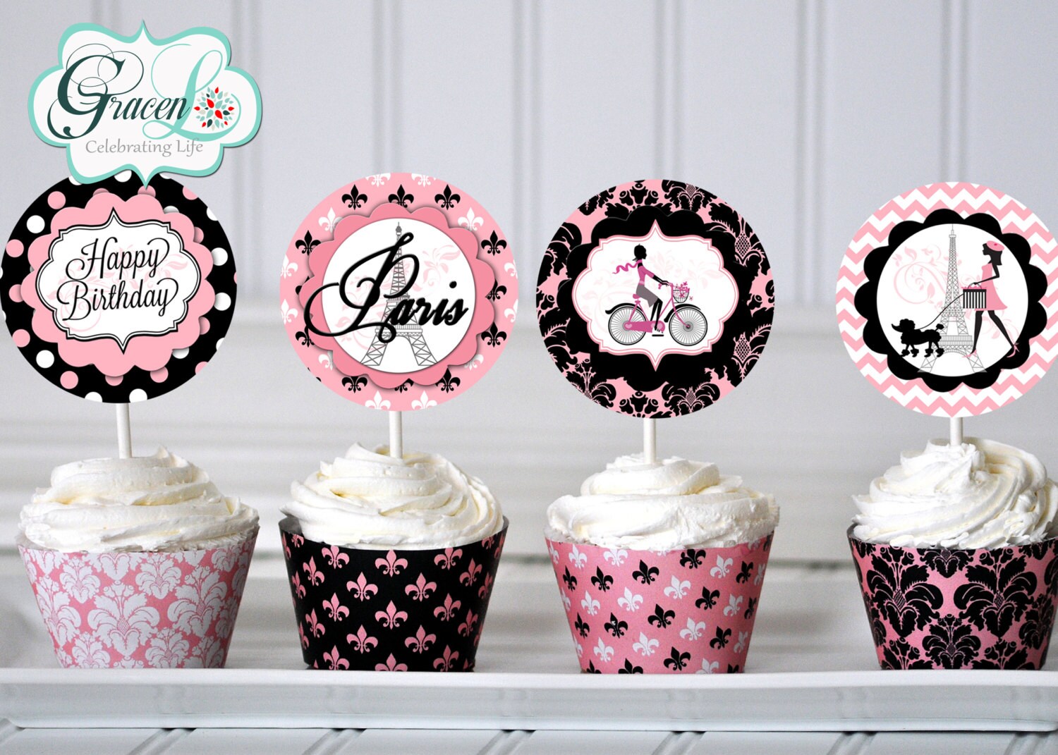 Paris Cupcake Toppers Paris Birthday Decorations Paris Etsy